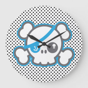 Kawaii Pirate Skull Wall Clock