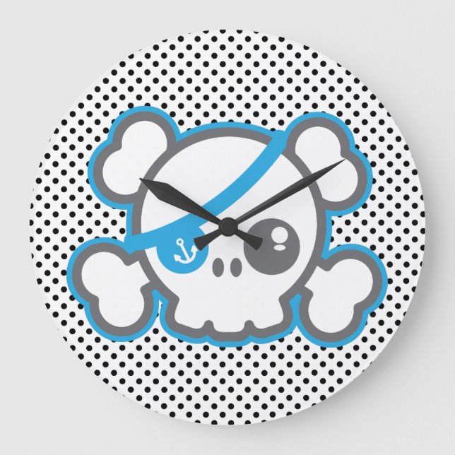 Kawaii Pirate Skull Wall Clock (Front)