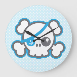 Kawaii Pirate Skull Wall Clock