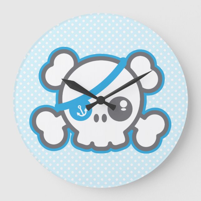 Kawaii Pirate Skull Wall Clock (Front)