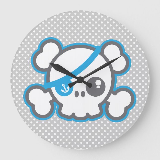 Kawaii Pirate Skull Wall Clock (Front)