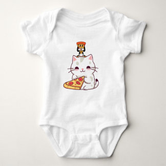 Kawaii Pizza Cat & Little Pizza Buddy Funny Graphi Baby Bodysuit