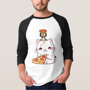 Kawaii Pizza Cat & Little Pizza Buddy Funny Graphi T-Shirt