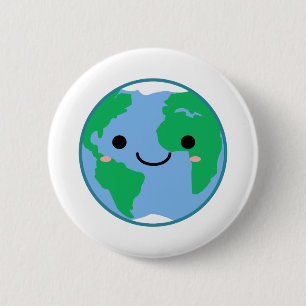 Kawaii Planet Earth 6 Cm Round Badge