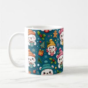 Kawaii Polar Bear Faces Pattern Coffee Mug