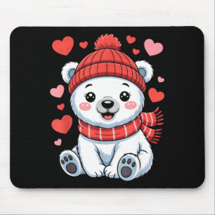 Kawaii Polar Bear Valentines Day Hearts Scarf Bean Mouse Pad