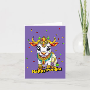 Kawaii Pongal Decorated Cow Card