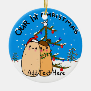 Kawaii Potato Couple First Christmas personalised Ceramic Ornament