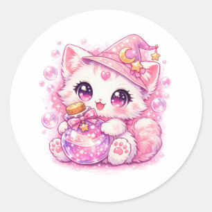 Kawaii Potion Witch Kitty Classic Round Sticker