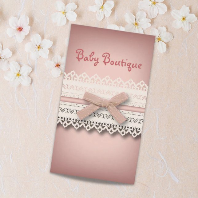 Kawaii princess girly chic white lace pink bow business card (Kawaii princess girly chic white lace pink bow business card)