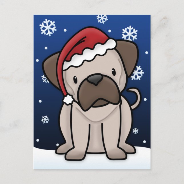 Kawaii Pug Christmas Postcard (Front)