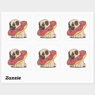 Kawaii Pug Doughnut Dog Cute Pet Puppy Anime Square Sticker