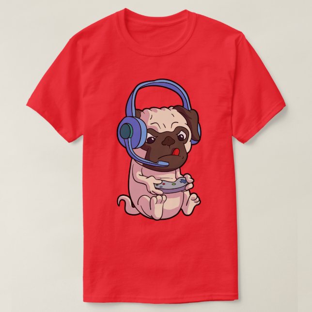 Kawaii Pug Gaming Pugs Video Game Funny Dog T-Shirt (Design Front)