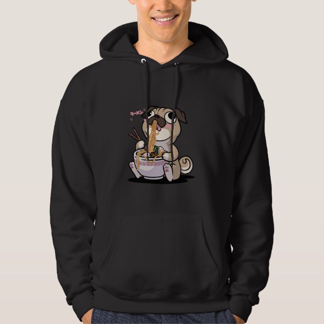 Kawaii Pug Ramen Bowl Anime Otaku Japanese Noodles Hoodie (Front)