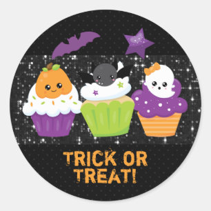 Kawaii Pumpkin Ghost Bat Halloween Cupcakes Classic Round Sticker