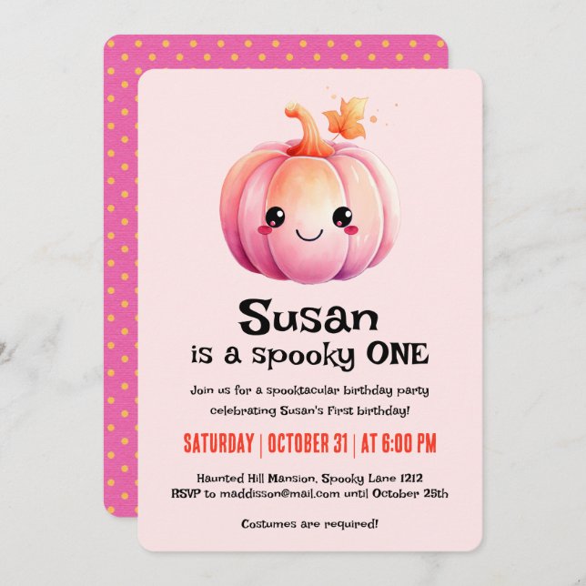 Kawaii Pumpkin Halloween Birthday Party Invitation (Front/Back)