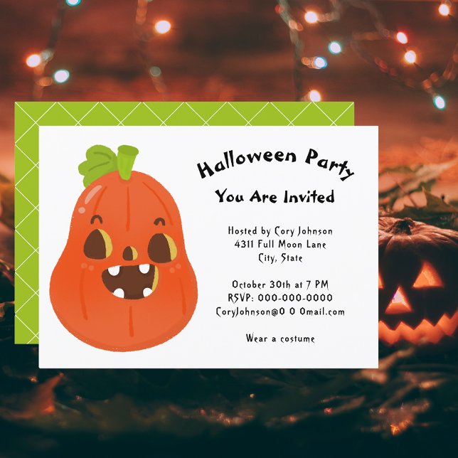 Kawaii Pumpkin Halloween Jack o' Lantern WH Party  Invitation (Kawaii Pumpkin Halloween Jack o' Lantern WH Party Invitation)