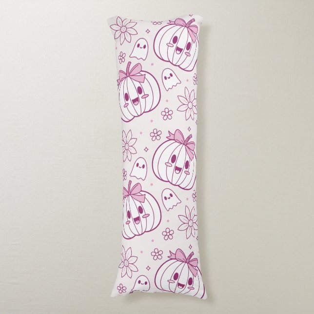 Kawaii Pumpkins, Ghosts & Flowers Body Cushion (Front Vertical)