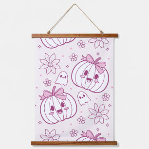 Kawaii Pumpkins, Ghosts & Flowers Hanging Tapestry