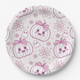 Kawaii Pumpkins, Ghosts & Flowers Paper Plate