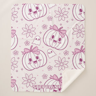 Kawaii Pumpkins, Ghosts & Flowers Sherpa Blanket