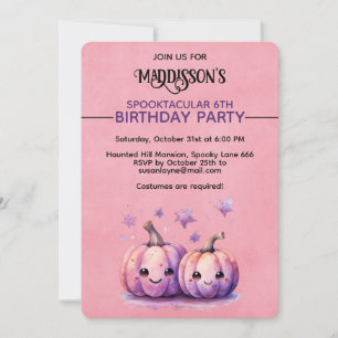 Kawaii Pumpkins Halloween Birthday Party Invitation