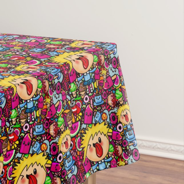 Kawaii Punk Party Doodles Personalised Tablecloth (In Situ)