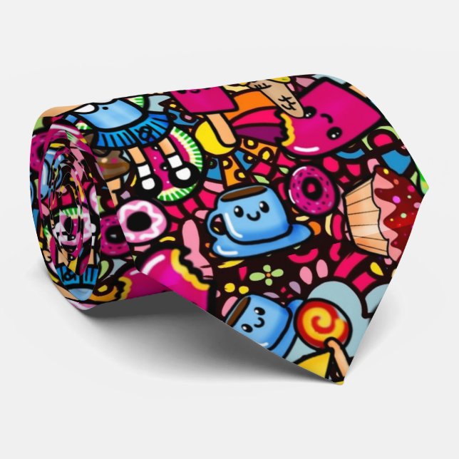 Kawaii Punk Party Doodles Personalised Tie (Rolled)