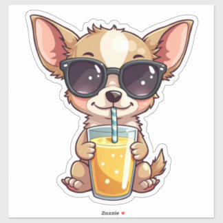 Kawaii Pup Drinking Juice