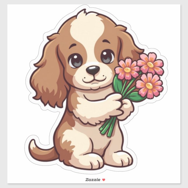 Kawaii Pup Holding Flowers (Sheet)