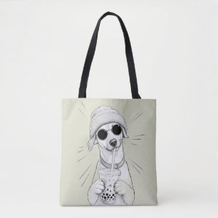 Kawaii Puppy Boba Tea Illustration Tote Bag