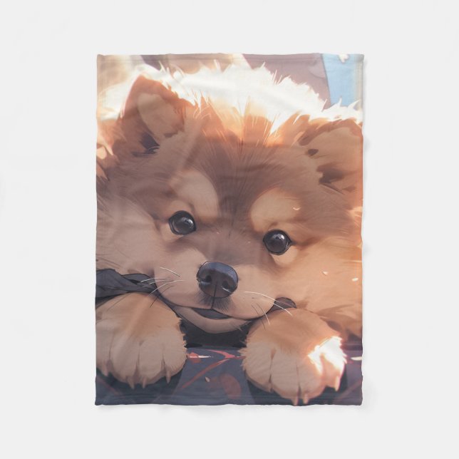 Kawaii Puppy Fleece Blanket (Front)