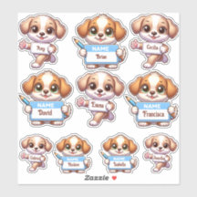 Kawaii Puppy Name Card Stickers-personalise your