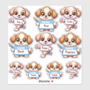 Kawaii Puppy Name Card Stickers-personalise your 