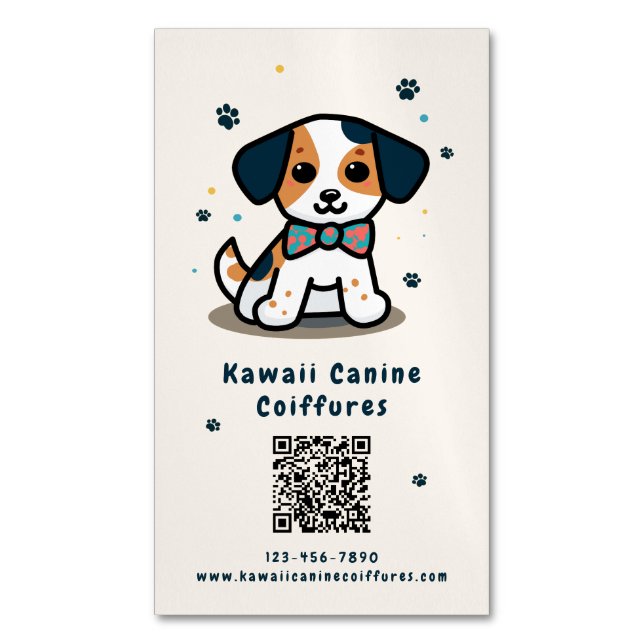 Kawaii puppy qr code dog grooming 	Magnetic business card (Front Vertical)
