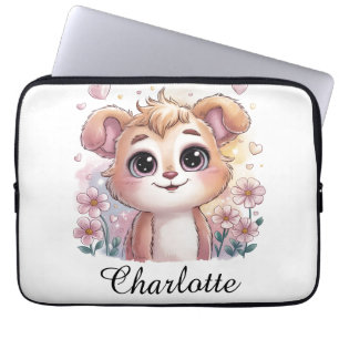 Kawaii Puppy with Spring Flowers and Hearts Laptop Sleeve