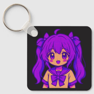 Kawaii Purple Hair Anime Girl Keychain & Bag Charm
