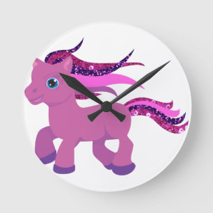 kawaii purple pony round clock