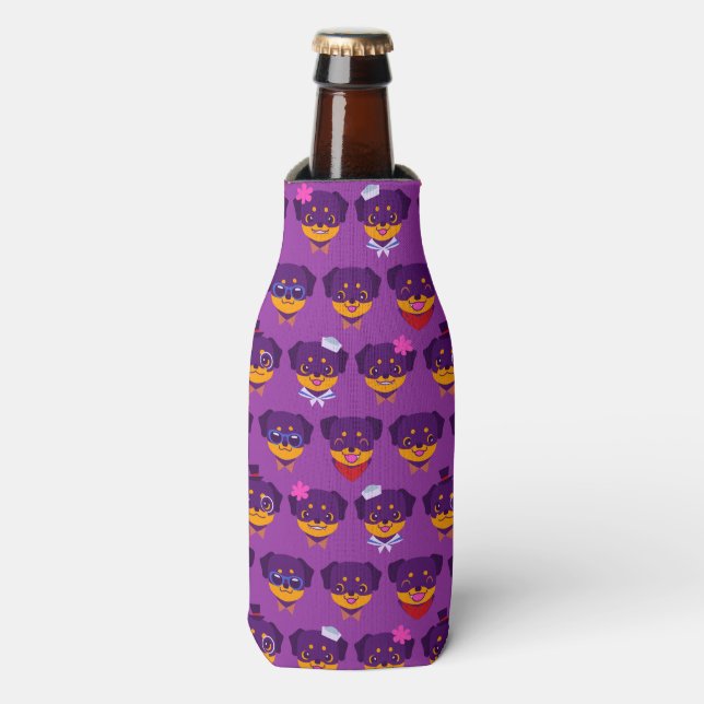 Kawaii Purple Rottweiler Puppy Pattern Bottle Cooler (Bottle Front)