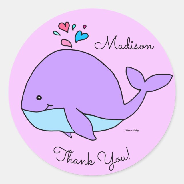 Kawaii Purple Whale Customised Classic Round Sticker (Front)