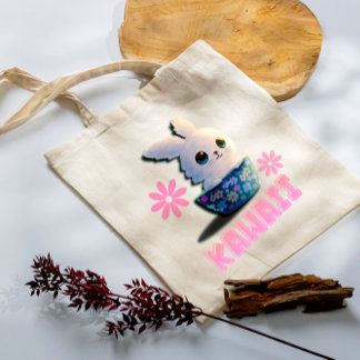 kawaii rabbit in a bowl decorated with flowers tote bag