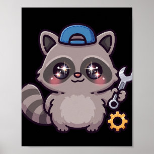 Kawaii Raccoon Mechanic Poster