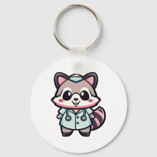 Kawaii Racoon as a Nurse Key Ring