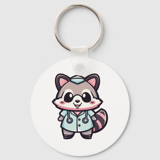Kawaii Racoon as a Nurse  Key Ring (Front)