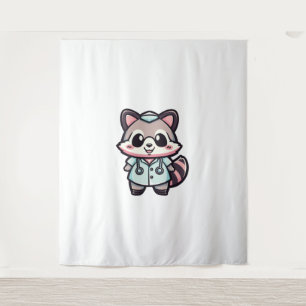 Kawaii Racoon as a Nurse Tapestry