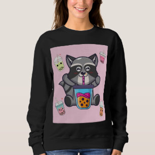 Kawaii Racoon Bubble Boba Milk Tea Japanese Aesth Sweatshirt
