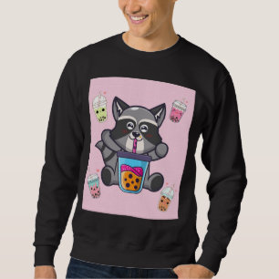 Kawaii Racoon Bubble Boba Milk Tea Japanese Aesth Sweatshirt
