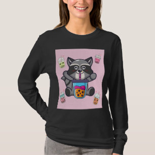 Kawaii Racoon Bubble Boba Milk Tea Japanese Aesth T-Shirt