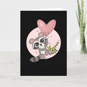 Kawaii Racoon with Balloon for Valentine's Day Card
