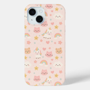 Kawaii Rainbow Animal Seamless Pattern   Cute iPhone 15 Case